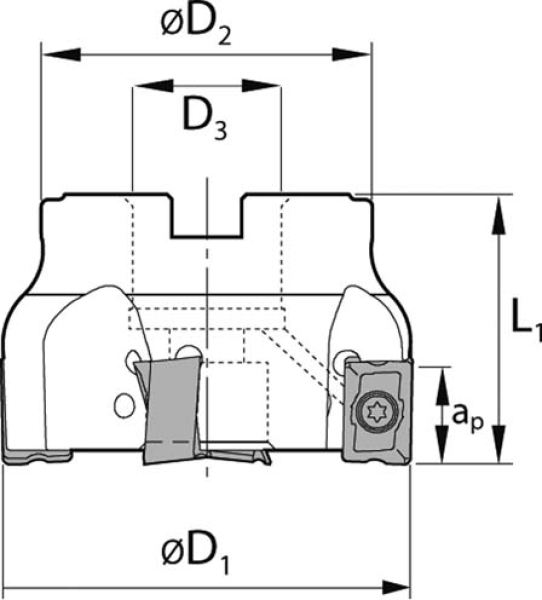 Eckaufsteckfräser 90° LNMX1510 Ø 63 mm z=6